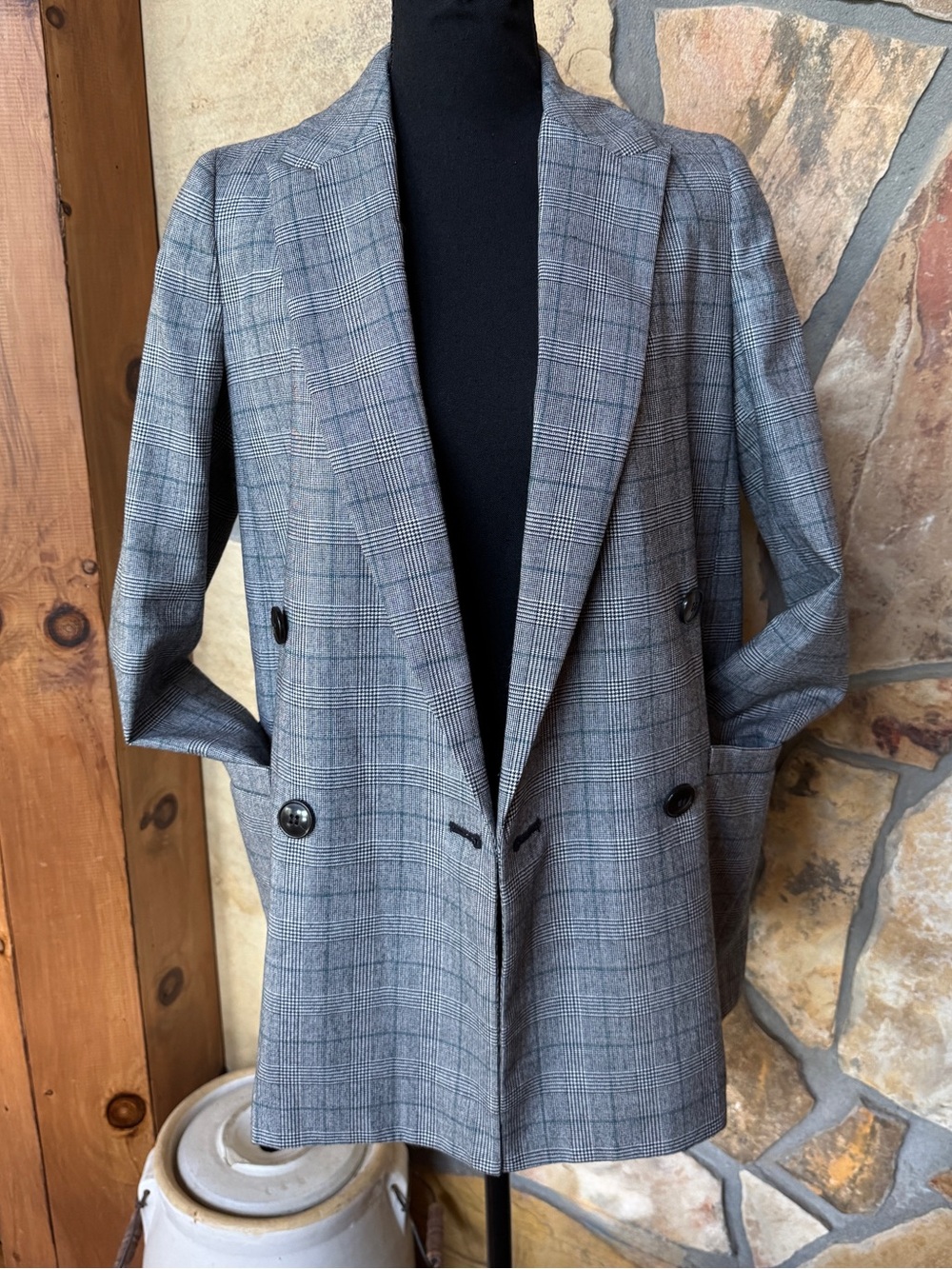 Madewell Caldwell Double Breasted Blazer Peaked Lapel Edition Suiting Glen Plaid - Picture 16 of 17